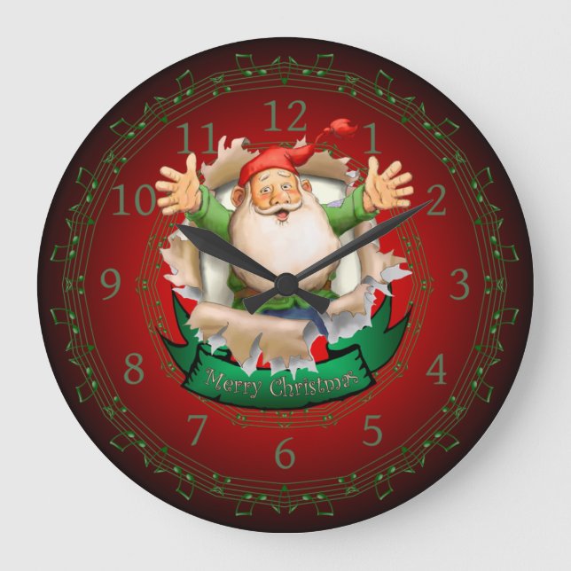 Santa Claus ~ Santa Clock~ Santa Breaking Through  Large Clock (Front)