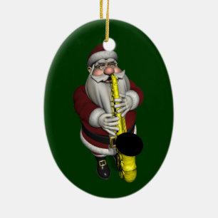 Santa Claus Saxophone Player Ceramic Tree Decoration
