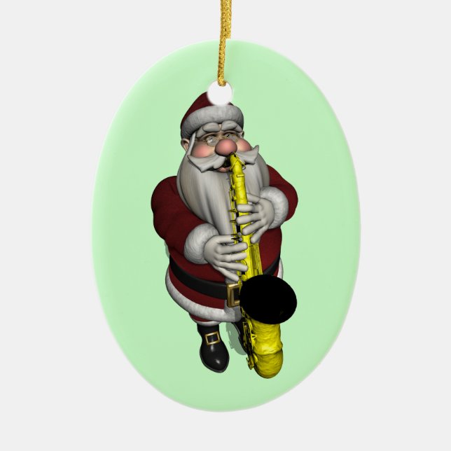 Santa Claus Saxophone Player Ceramic Tree Decoration (Front)