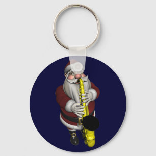 Santa Claus Saxophone Player Key Ring