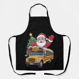 Santa Claus School Bus Christmas Tree Driver Xmas Apron