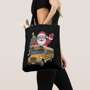Santa Claus School Bus Christmas Tree Driver Xmas Tote Bag