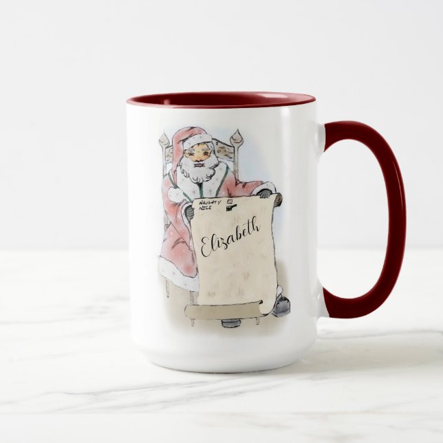 Santa Claus Scroll Naughty Nice List Personalised  Mug (Right)