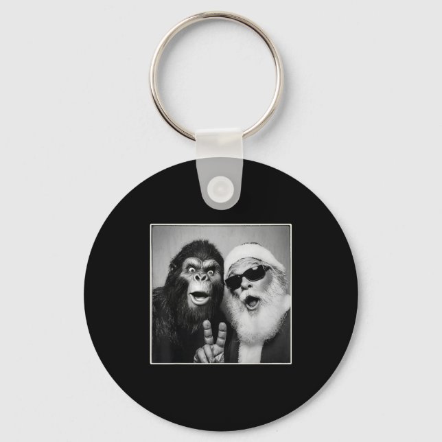 Santa Claus Selfie Bigfoot Christmas Funny Sasquat Key Ring (Front)