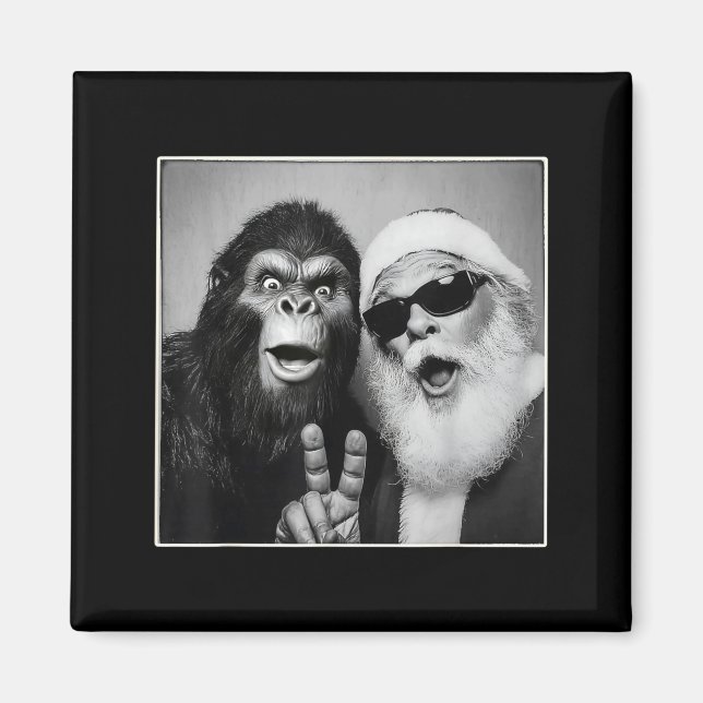 Santa Claus Selfie Bigfoot Christmas Funny Sasquat Magnet (Front)