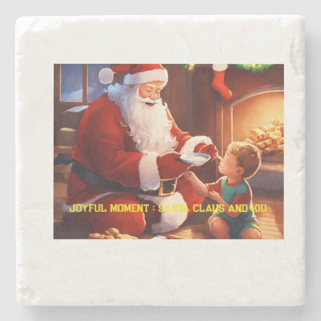 Santa Claus Sharing Joy with a child  Stone Coaster (Front)