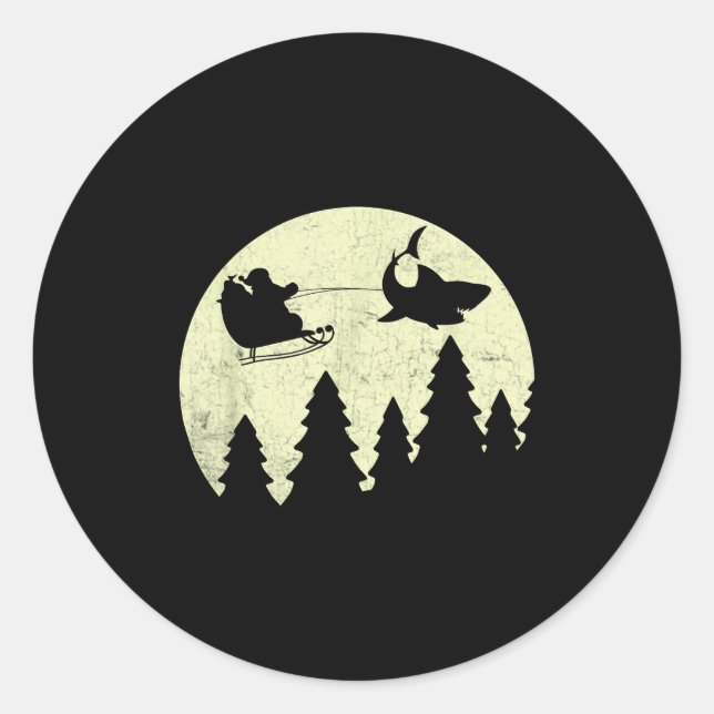Santa Claus Shark Sleigh Christmas Funny  Classic Round Sticker (Front)