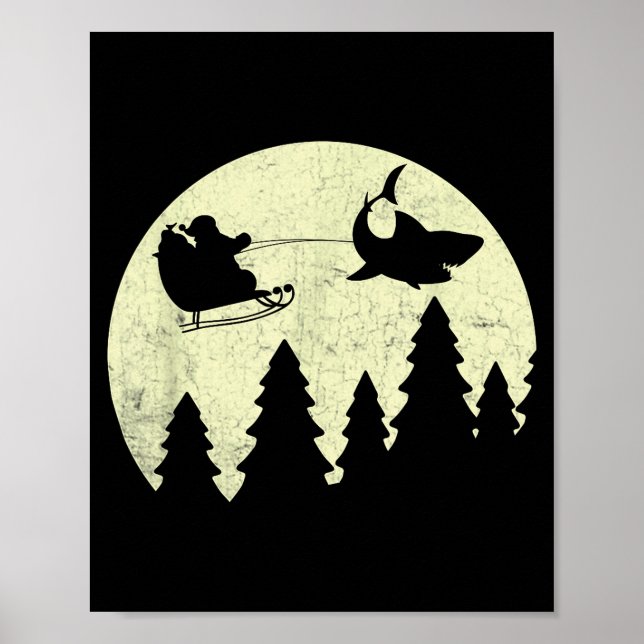 Santa Claus Shark Sleigh Christmas Funny  Poster (Front)