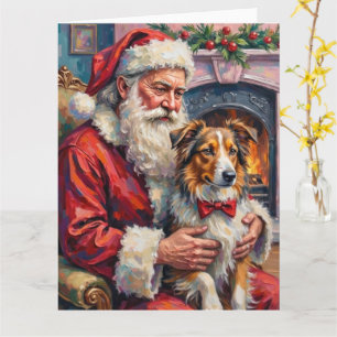 Santa Claus Shetland Sheepdog Christmas Art Card