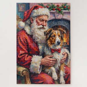 Santa Claus Shetland Sheepdog Christmas Art Jigsaw Puzzle
