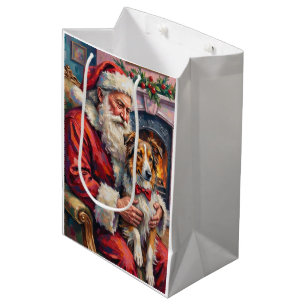 Santa Claus Shetland Sheepdog Christmas Art Medium Gift Bag