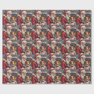 Santa Claus Shetland Sheepdog Christmas Art Wrapping Paper