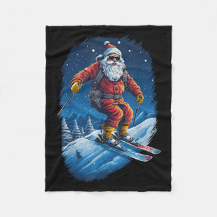 Santa Claus Shredding The Slopes Santa Skiing Chri Fleece Blanket