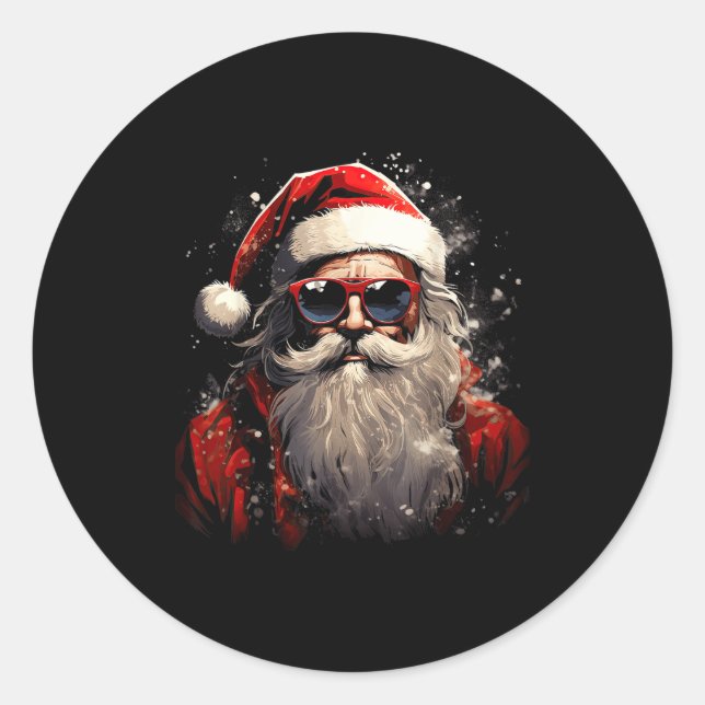 Santa Claus Silhouette Christmas Sungles Caricatur Classic Round Sticker (Front)