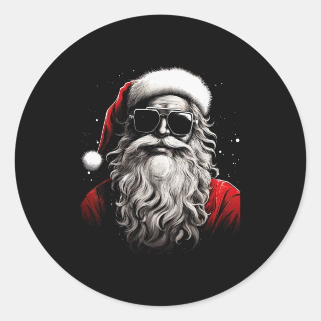 Santa Claus Silhouette Christmas Sungles Caricatur Classic Round Sticker (Front)