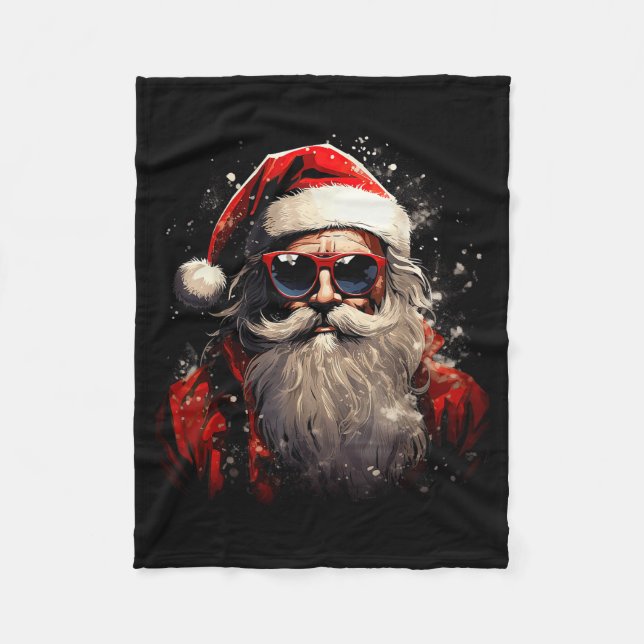 Santa Claus Silhouette Christmas Sungles Caricatur Fleece Blanket (Front)