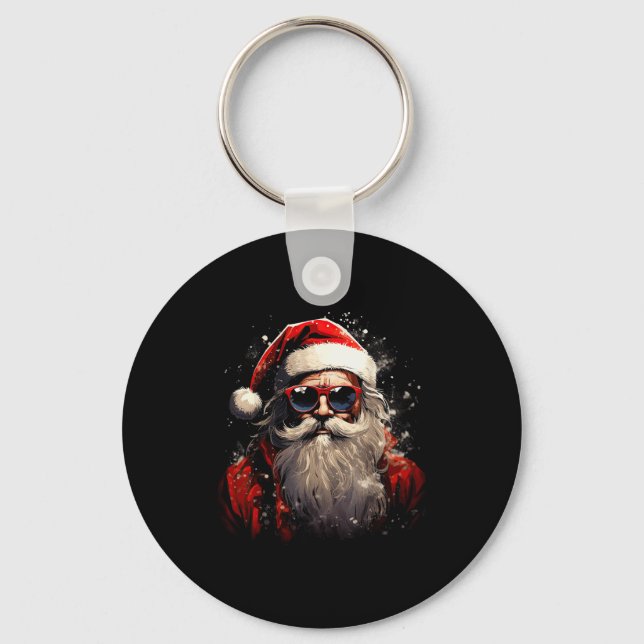 Santa Claus Silhouette Christmas Sungles Caricatur Key Ring (Front)
