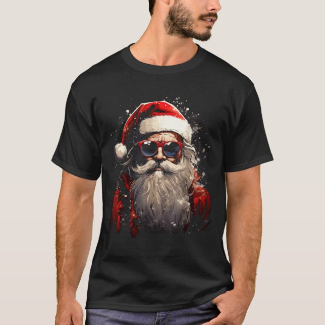 Santa Claus Silhouette Christmas Sungles Caricatur T-Shirt (Front)