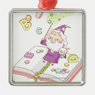 Santa Claus sitting on book Metal Tree Decoration