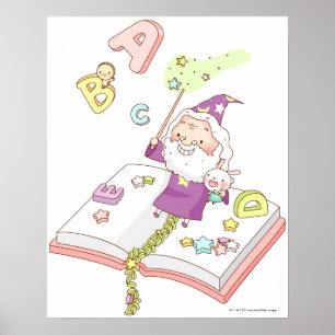 Santa Claus sitting on book Poster