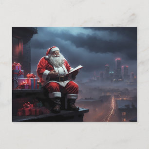 santa claus sitting on the roof postcard