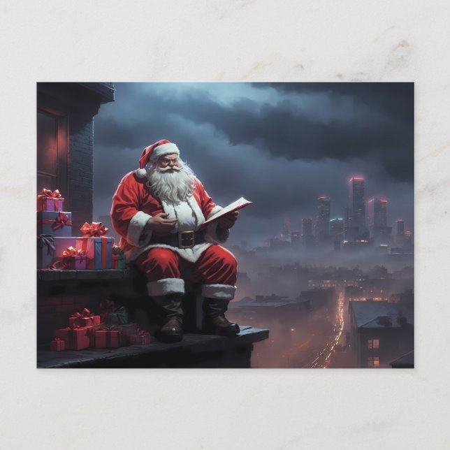 santa claus sitting on the roof postcard (Front)