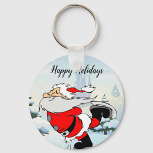 Santa Claus Skate On Ice Snow Key Ring