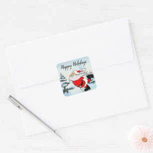 Santa Claus Skate On Ice Snow Square Sticker
