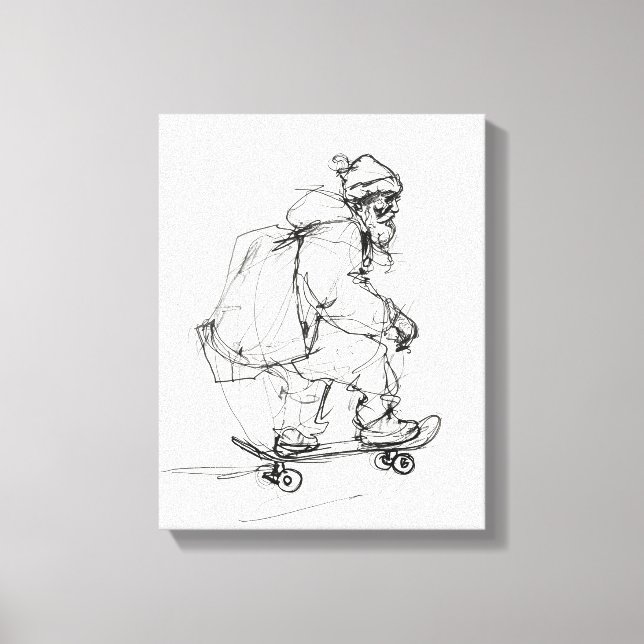 Santa Claus Skateboarding with Presents Canvas Print (Front)