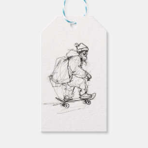 Santa Claus Skateboarding with Presents Gift Tags