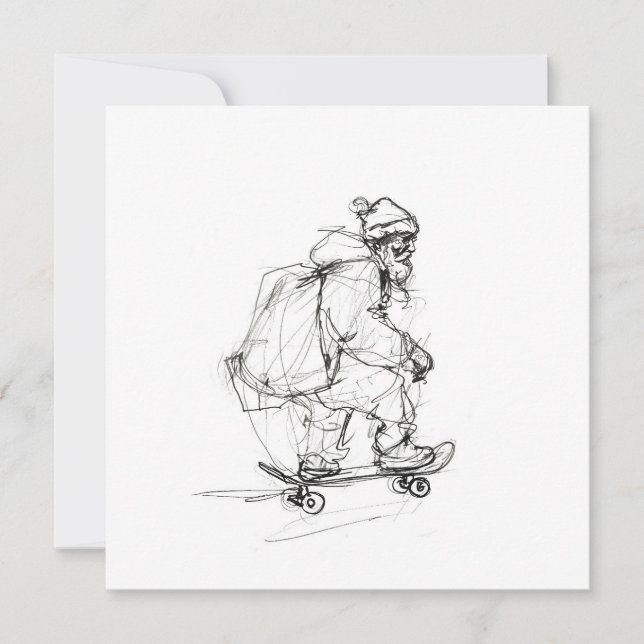 Santa Claus Skateboarding with Presents Invitation (Front)