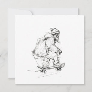 Santa Claus Skateboarding with Presents Invitation