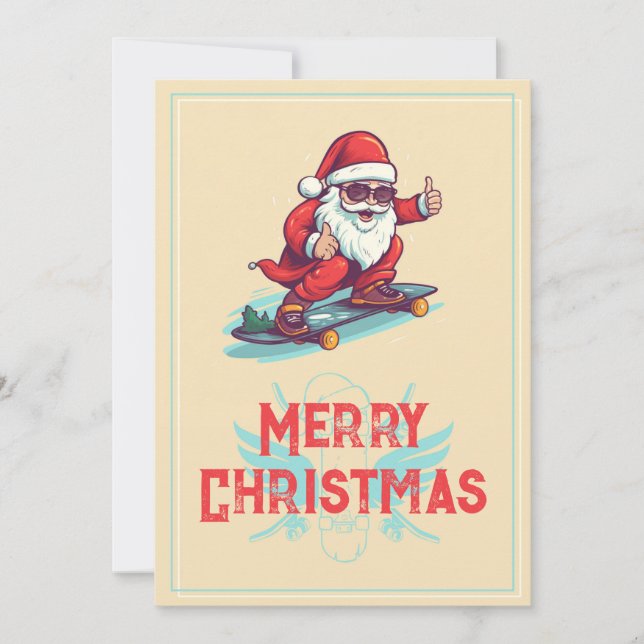 Santa Claus Skater Cartoon Illustration Holiday Card (Front)