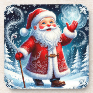 Santa Claus Skating Through Snowy Winter Wonderlan Coaster