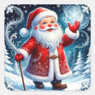 Santa Claus Skating Through Snowy Winter Wonderlan Square Sticker