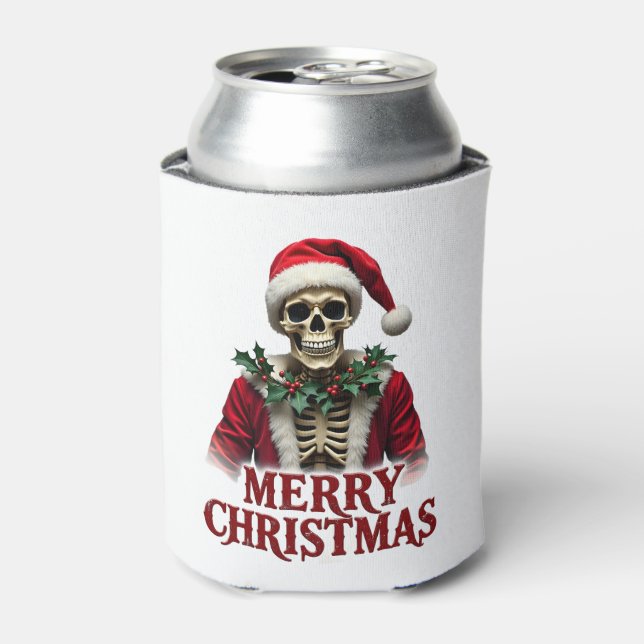 Santa Claus Skeleton Outfit Skull Funny Christmas  Can Cooler (Can Front)