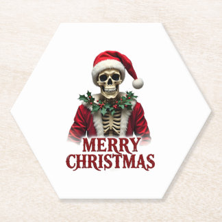 Santa Claus Skeleton Outfit Skull Funny Christmas  Paper Coaster