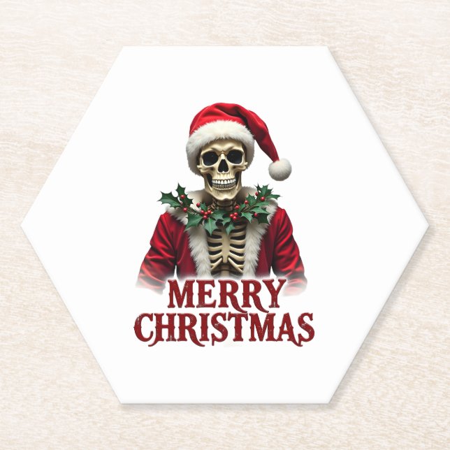 Santa Claus Skeleton Outfit Skull Funny Christmas  Paper Coaster (Front)