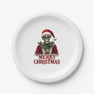 Santa Claus Skeleton Outfit Skull Funny Christmas  Paper Plate