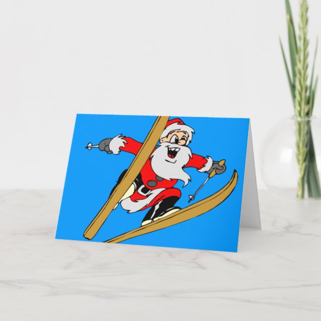 Santa Claus Skiers Skiing Xmas Tees and Gifts Holiday Card (Front)