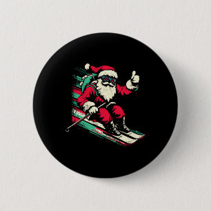 Santa Claus Skiing - Vintage Christmas Winter Spor 6 Cm Round Badge