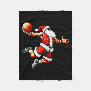 Santa Claus Slam Dunk Basketball Hoop Christmas Pa Fleece Blanket