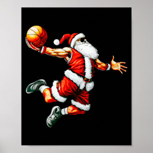 Santa Claus Slam Dunk Basketball Hoop Christmas Pa Poster