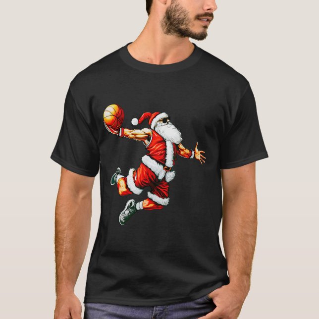 Santa Claus Slam Dunk Basketball Hoop Christmas Pa T-Shirt (Front)