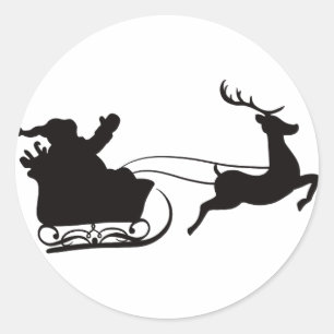 Santa Claus Sleigh and Reindeer Classic Round Sticker