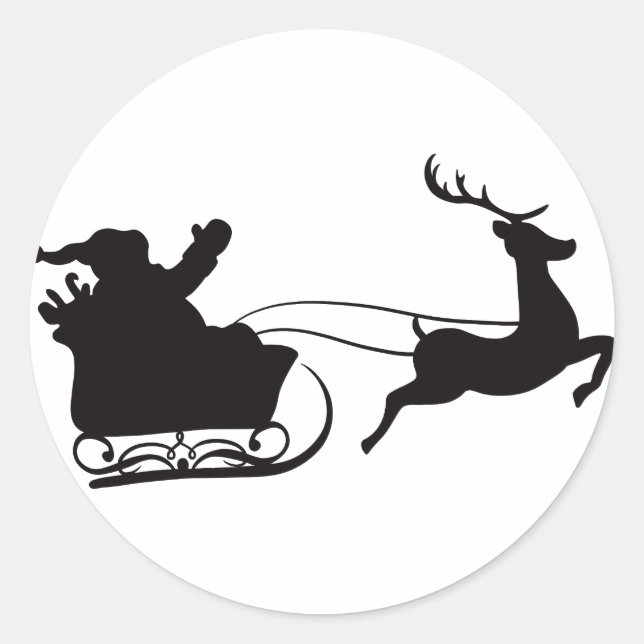 Santa Claus Sleigh and Reindeer Classic Round Sticker (Front)