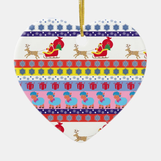 Santa Claus sleigh Ceramic Tree Decoration (Front)