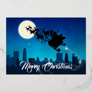 Santa Claus Sleigh Christmas Foil Holiday Card