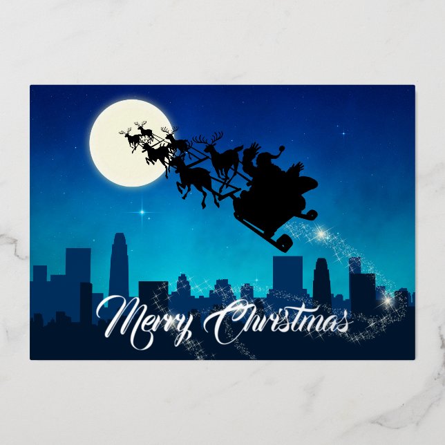 Santa Claus Sleigh Christmas Foil Holiday Card (Front)