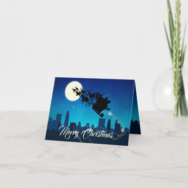 Santa Claus Sleigh Christmas Holiday Card (Front)